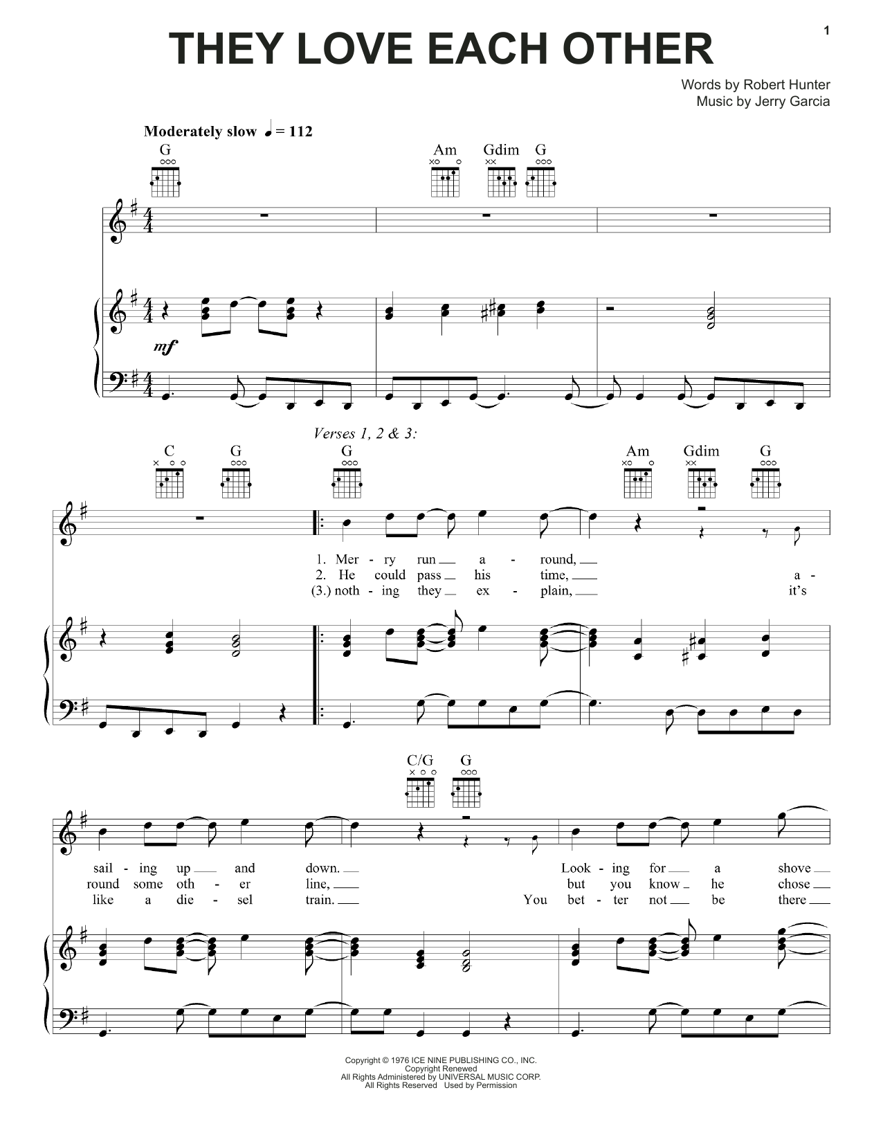 Grateful Dead They Love Each Other Sheet Music Notes & Chords for Piano, Vocal & Guitar (Right-Hand Melody) - Download or Print PDF
