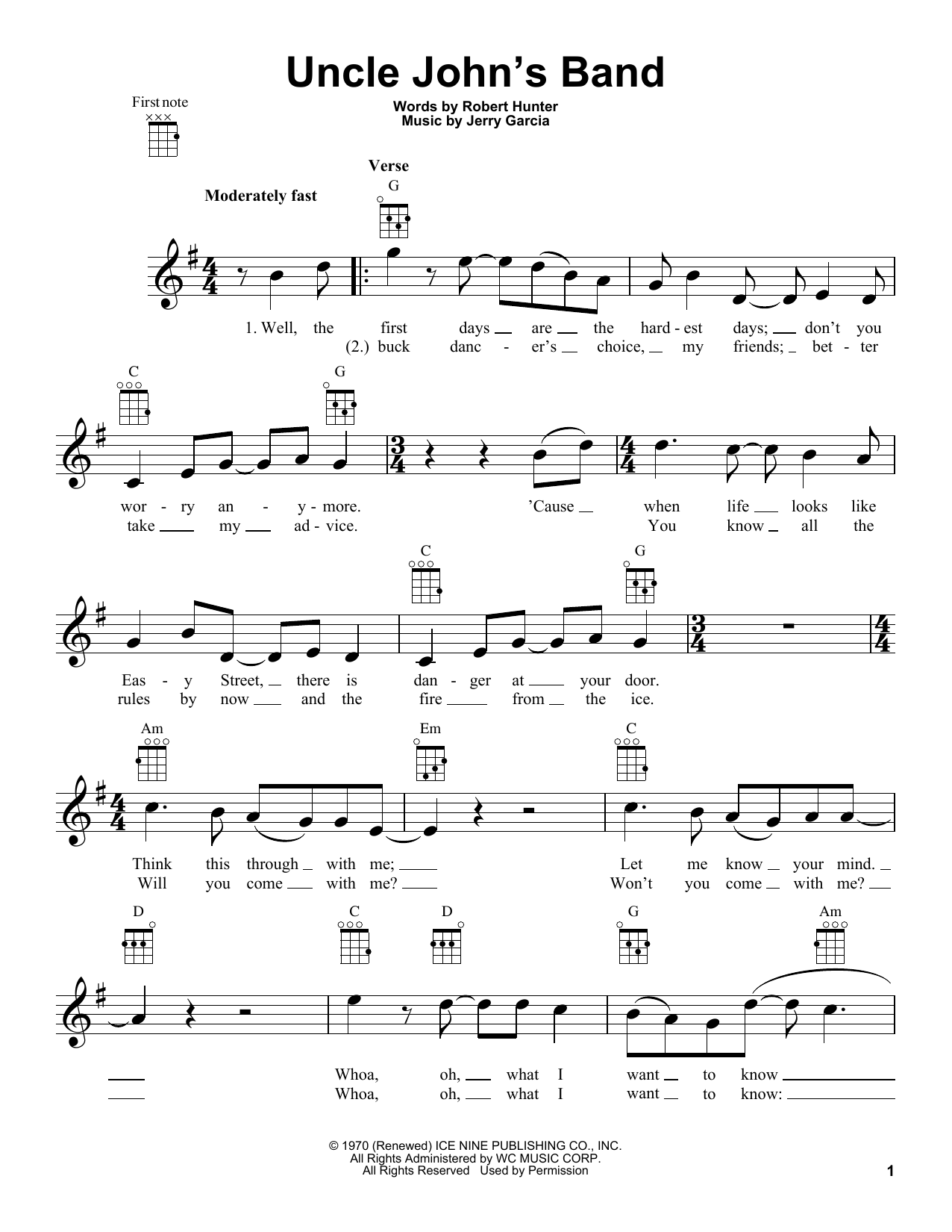 Grateful Dead Uncle John's Band Sheet Music Notes & Chords for Ukulele - Download or Print PDF