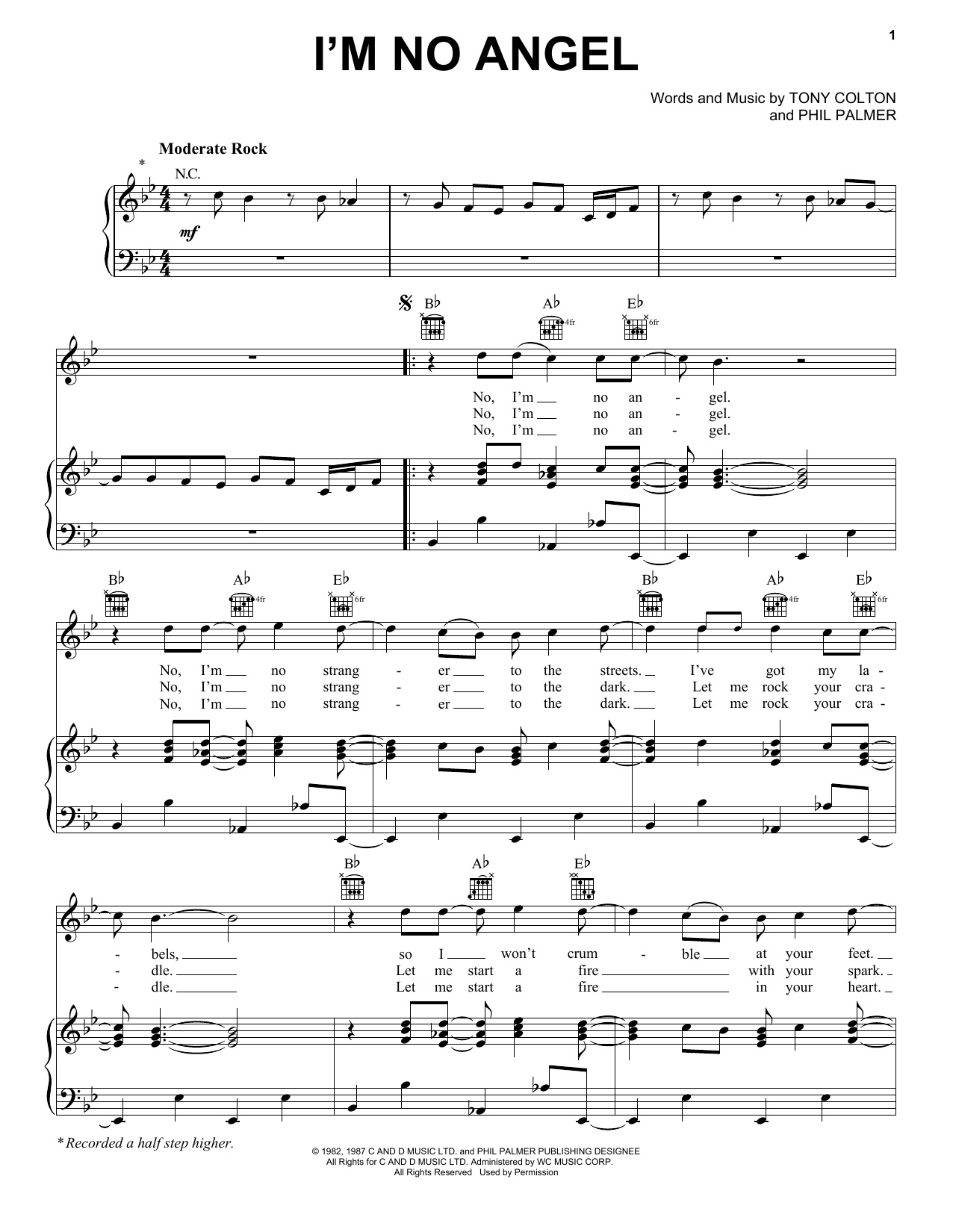 The Gregg Allman Band I'm No Angel Sheet Music Notes & Chords for Piano, Vocal & Guitar (Right-Hand Melody) - Download or Print PDF