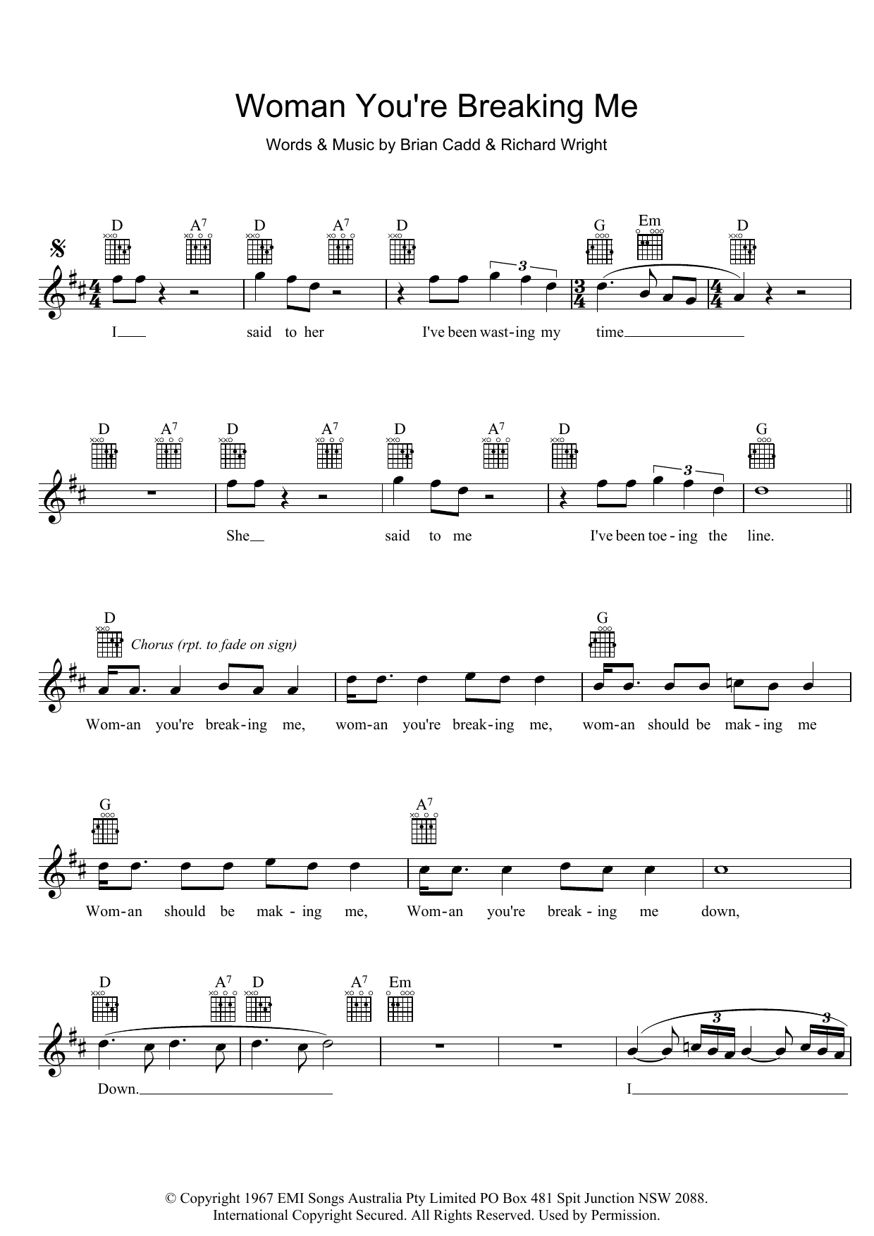 The Groop Woman You're Breaking Me Sheet Music Notes & Chords for Melody Line, Lyrics & Chords - Download or Print PDF