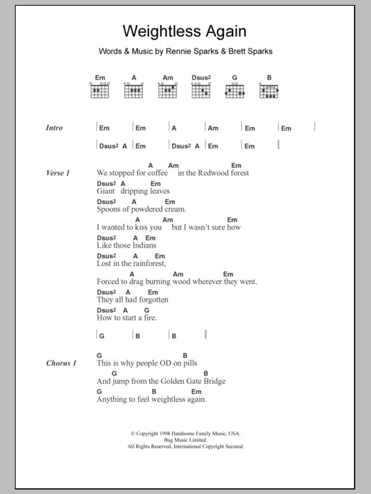 The Handsome Family Weightless Again Sheet Music Notes & Chords for Lyrics & Chords - Download or Print PDF The Handsome Family Weightless Again Sheet Music Notes & Chords for Lyrics & Chords - Download or Print PDF