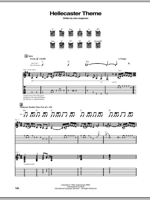 The Hellecasters Hellecaster Theme Sheet Music Notes & Chords for Guitar Tab - Download or Print PDF