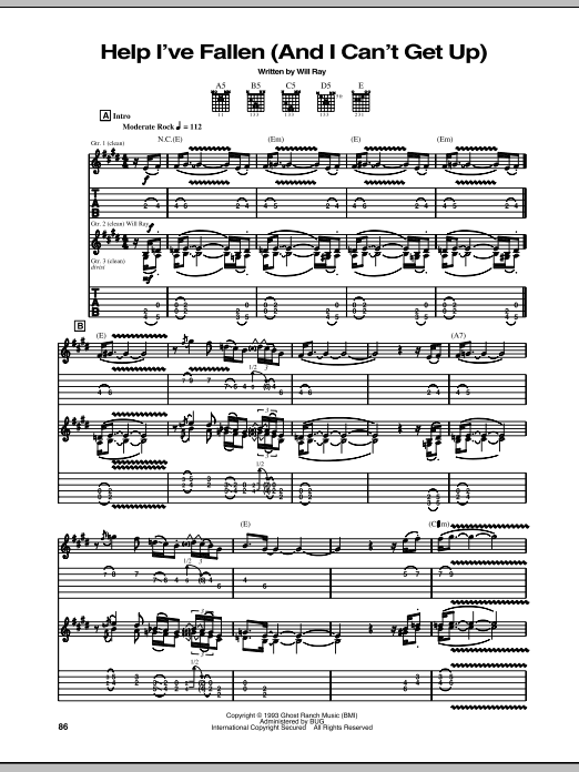 The Hellecasters Help I've Fallen (And I Can't Get Up) Sheet Music Notes & Chords for Guitar Tab - Download or Print PDF