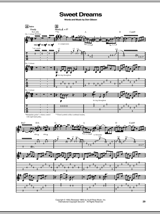 The Hellecasters Sweet Dreams Sheet Music Notes & Chords for Guitar Tab - Download or Print PDF