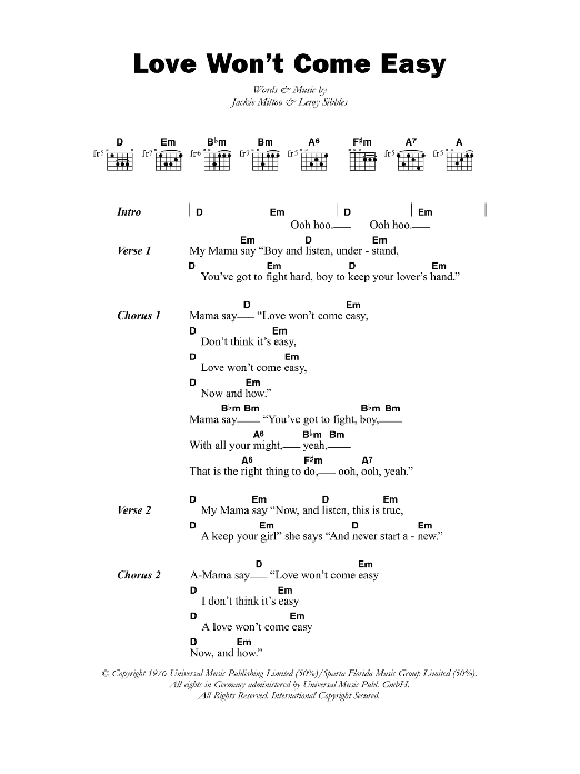 The Heptones Love Won't Come Easy Sheet Music Notes & Chords for Lyrics & Chords - Download or Print PDF