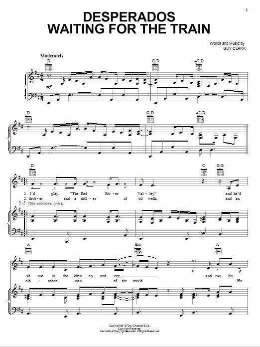 The Highwaymen Desperados Waiting For The Train Sheet Music Notes & Chords for Piano, Vocal & Guitar (Right-Hand Melody) - Download or Print PDF