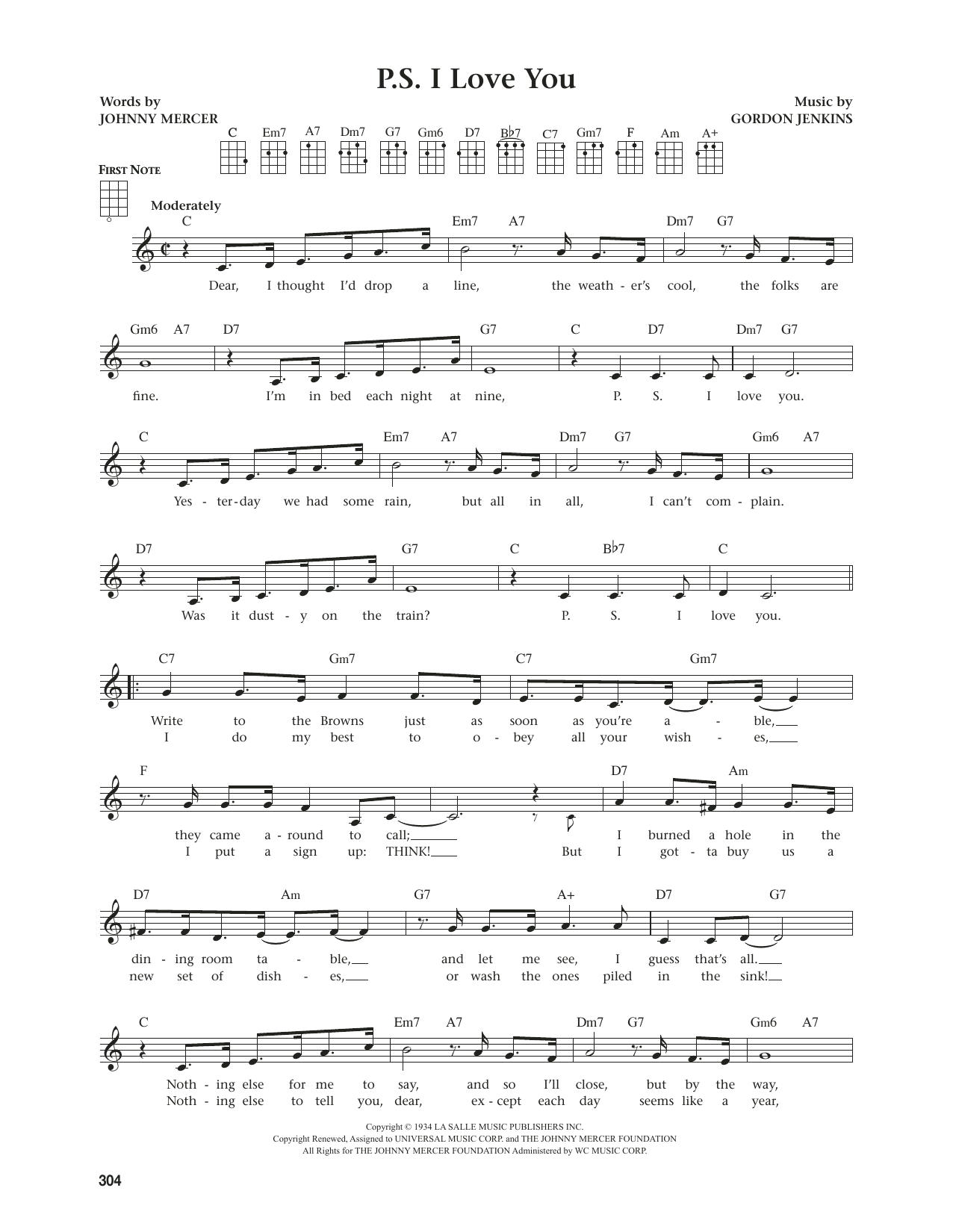 The Hilltoppers P.S. I Love You (from The Daily Ukulele) (arr. Jim Beloff) Sheet Music Notes & Chords for Ukulele - Download or Print PDF