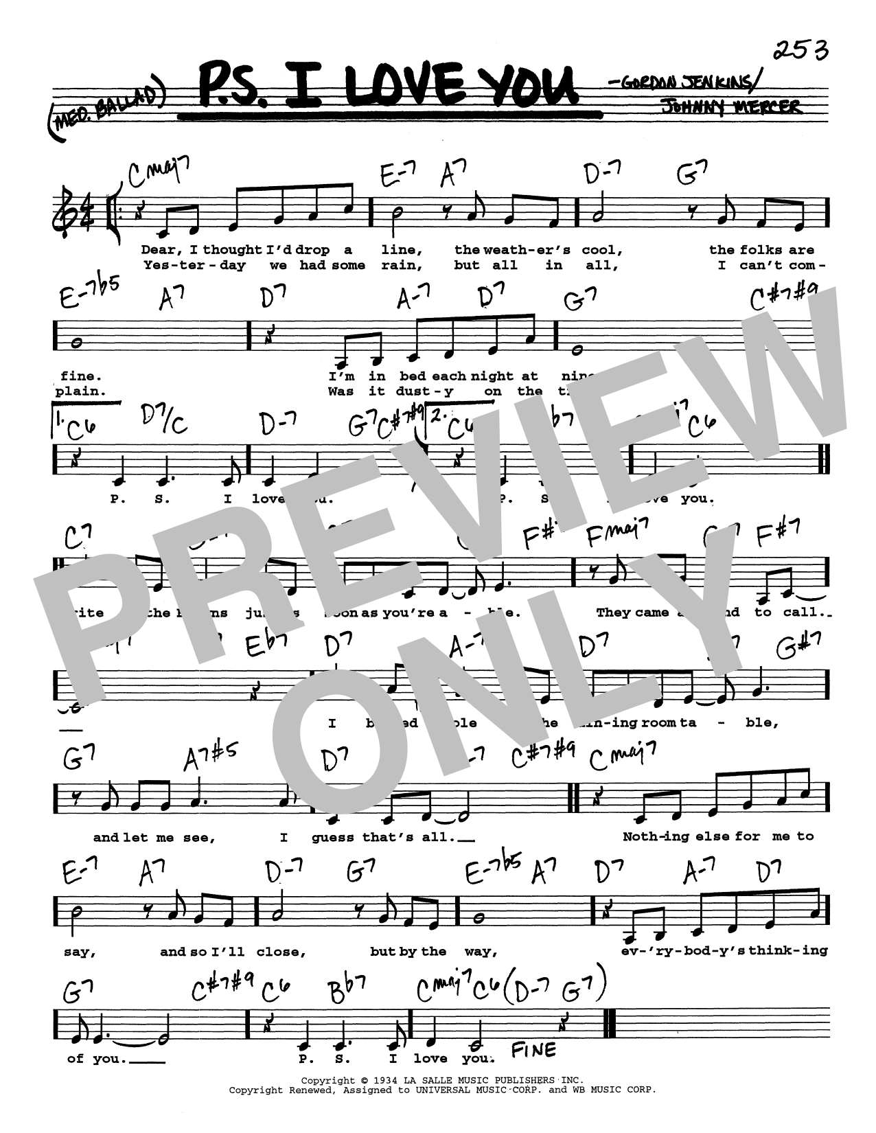The Hilltoppers P.S. I Love You (Low Voice) Sheet Music Notes & Chords for Real Book – Melody, Lyrics & Chords - Download or Print PDF