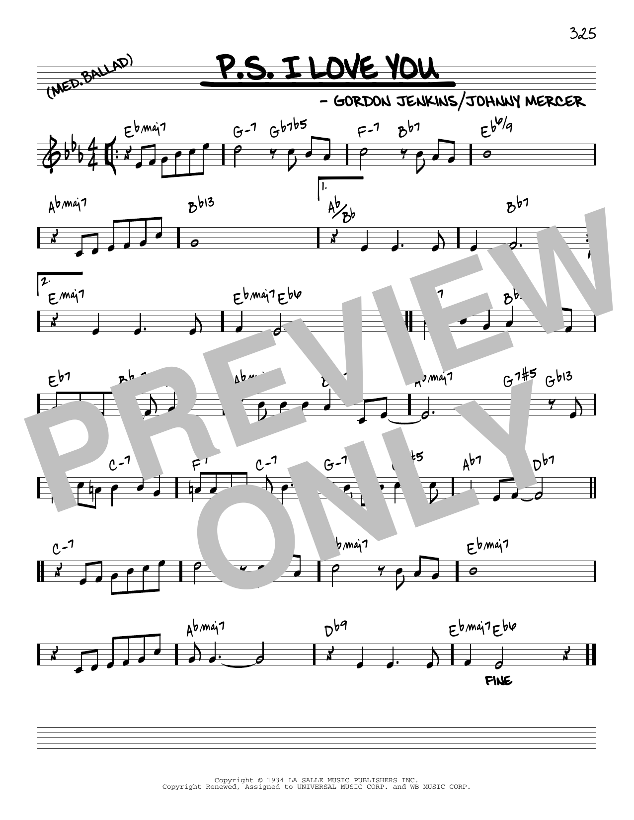 The Hilltoppers P.S. I Love You [Reharmonized version] (arr. Jack Grassel) Sheet Music Notes & Chords for Real Book – Melody & Chords - Download or Print PDF