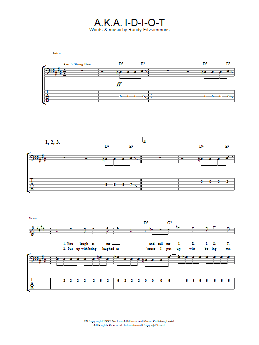 The Hives A.K.A. I-D-I-O-T Sheet Music Notes & Chords for Lyrics & Chords - Download or Print PDF