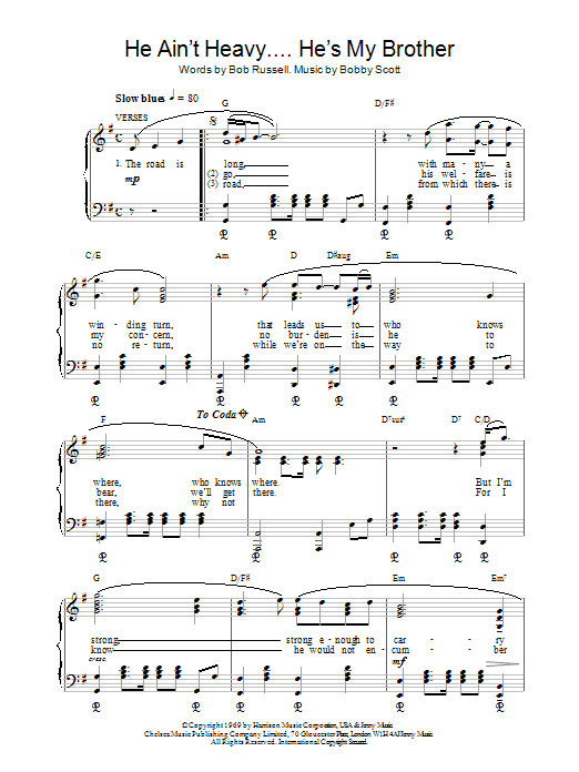 The Hollies He Ain't Heavy, He's My Brother Sheet Music Notes & Chords for Clarinet - Download or Print PDF