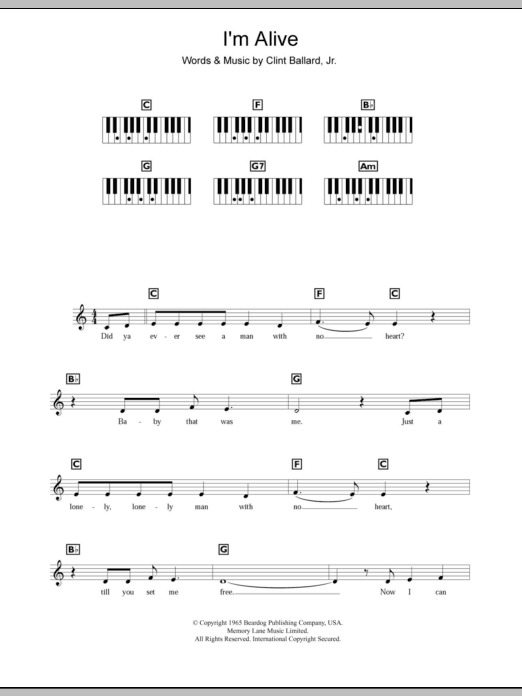 The Hollies I'm Alive Sheet Music Notes & Chords for Keyboard - Download or Print PDF
