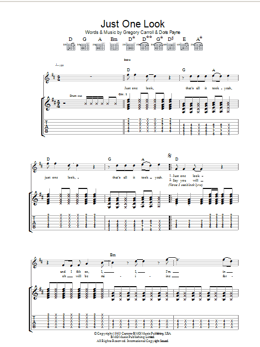 The Hollies Just One Look Sheet Music Notes & Chords for Piano, Vocal & Guitar - Download or Print PDF