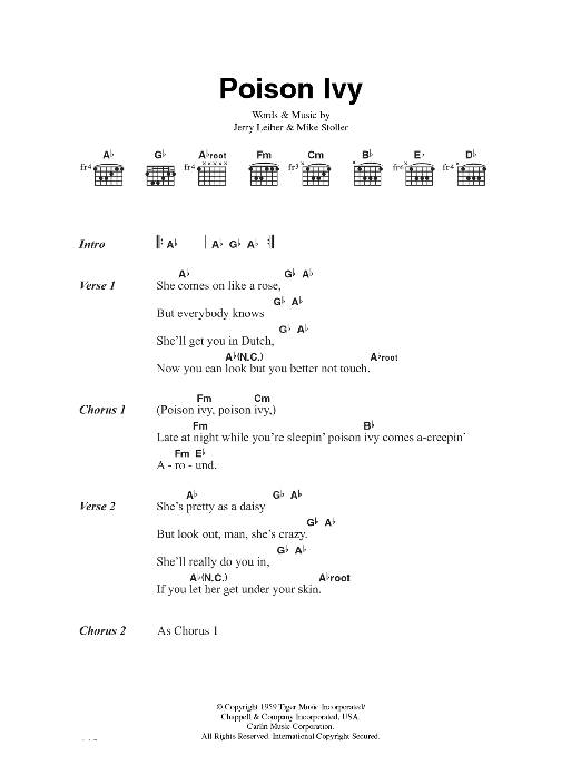 The Hollies Poison Ivy Sheet Music Notes & Chords for Lyrics & Chords - Download or Print PDF