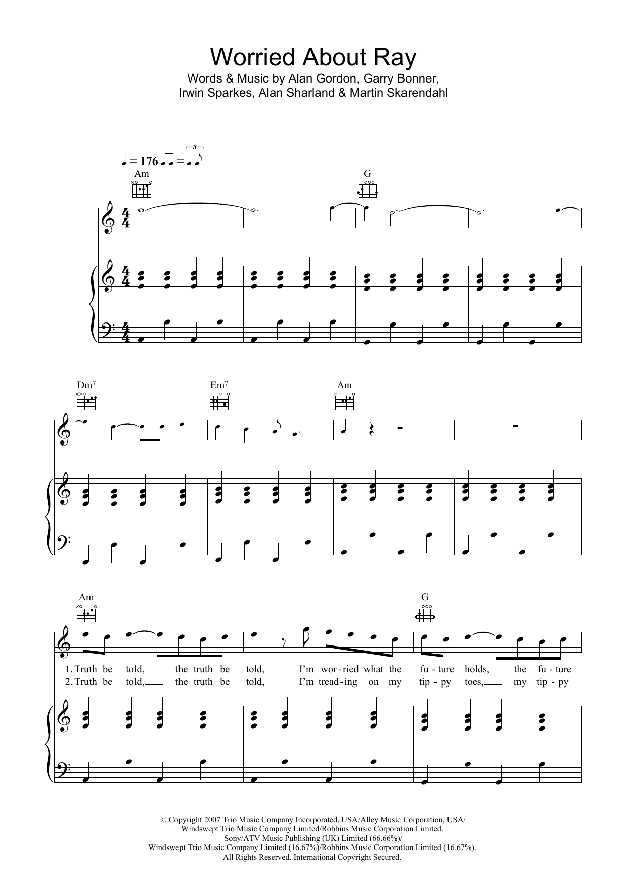 The Hoosiers Worried About Ray Sheet Music Notes & Chords for Piano, Vocal & Guitar - Download or Print PDF