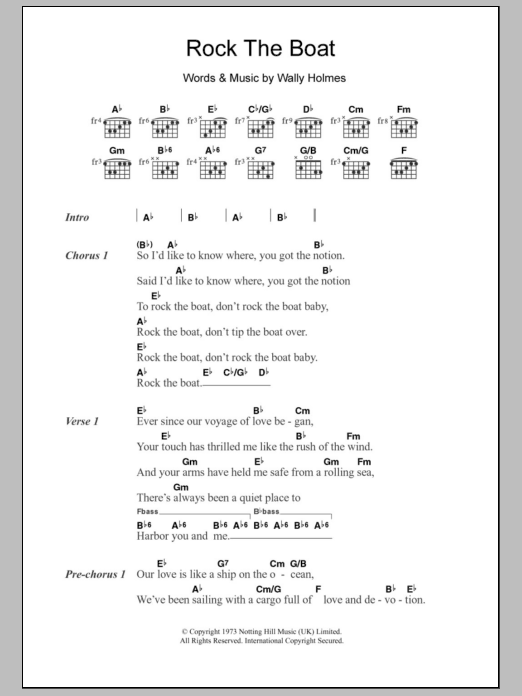 The Hues Corporation Rock The Boat Sheet Music Notes & Chords for Lyrics & Chords - Download or Print PDF