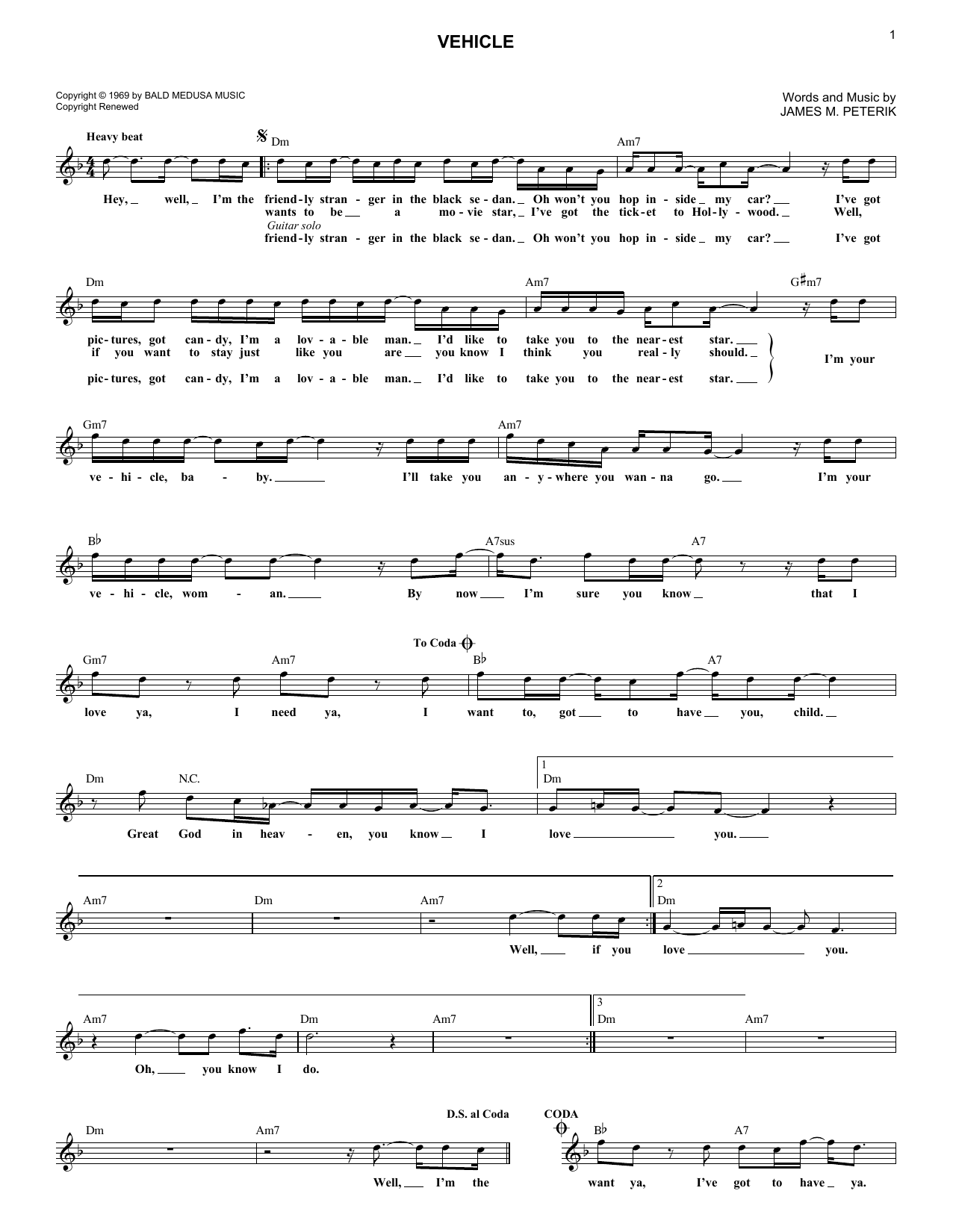 The Ides Of March Vehicle Sheet Music Notes & Chords for Real Book – Melody & Chords - Download or Print PDF