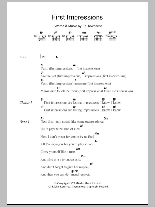 The Impressions First Impressions Sheet Music Notes & Chords for Lyrics & Chords - Download or Print PDF