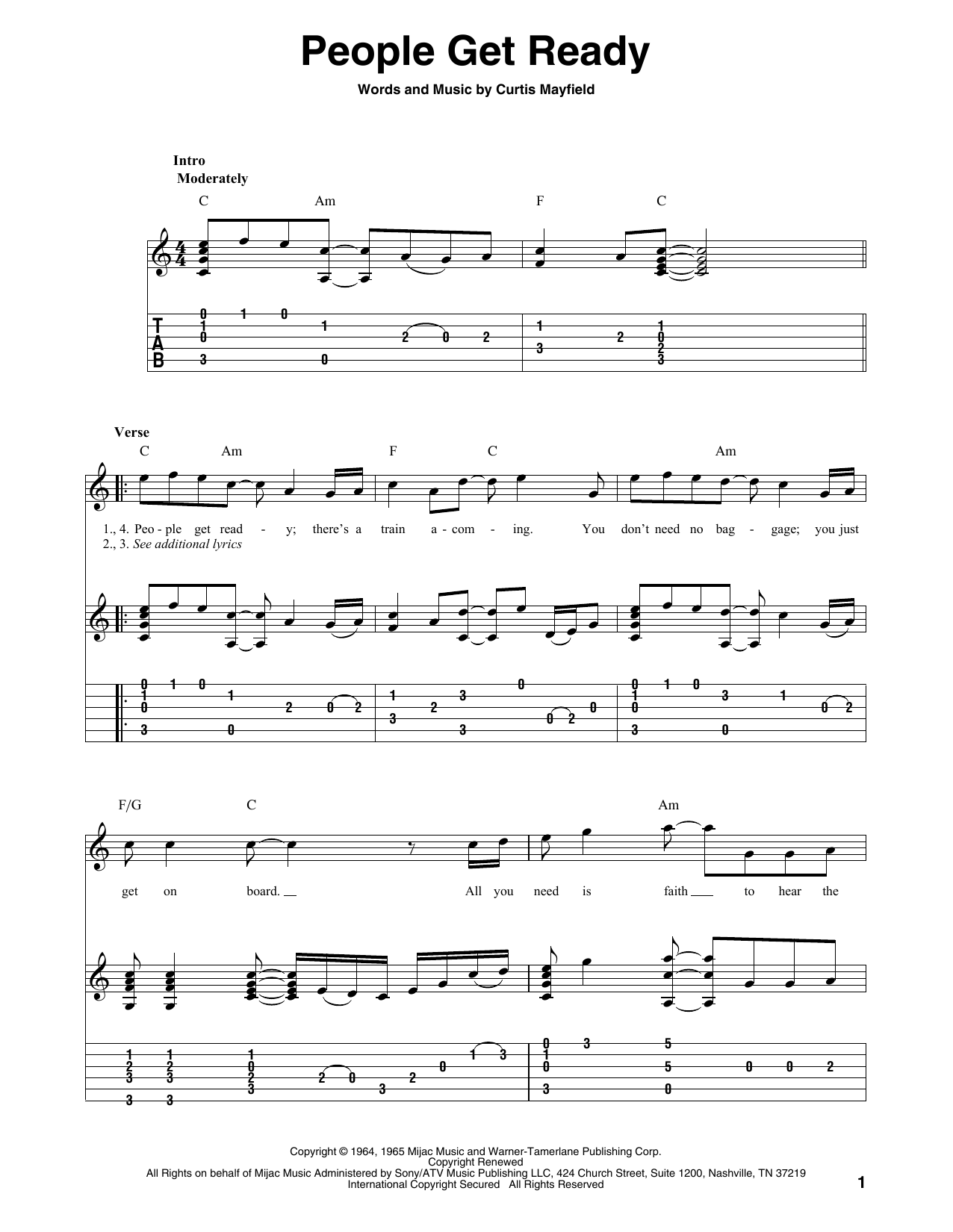 The Impressions People Get Ready Sheet Music Notes & Chords for Solo Guitar Tab - Download or Print PDF