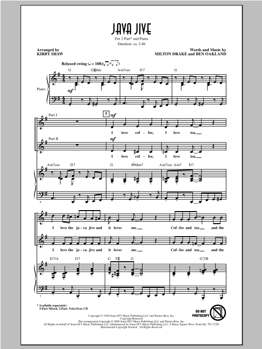The Ink Spots Java Jive (arr. Kirby Shaw) Sheet Music Notes & Chords for 2-Part Choir - Download or Print PDF