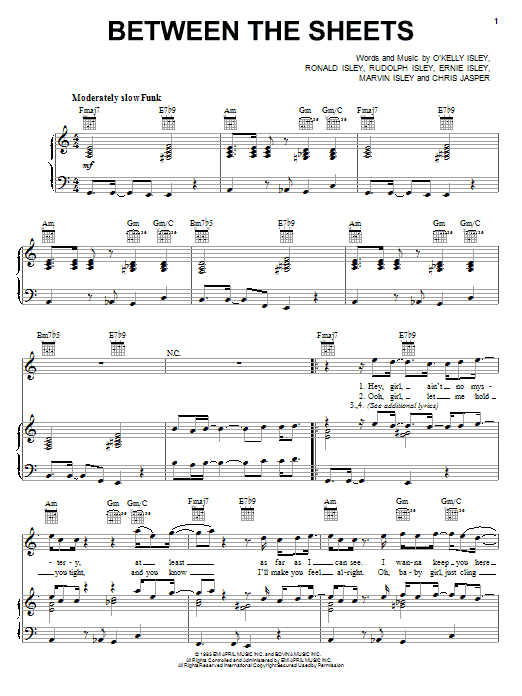 The Isley Brothers Between The Sheets Sheet Music Notes & Chords for Piano, Vocal & Guitar (Right-Hand Melody) - Download or Print PDF