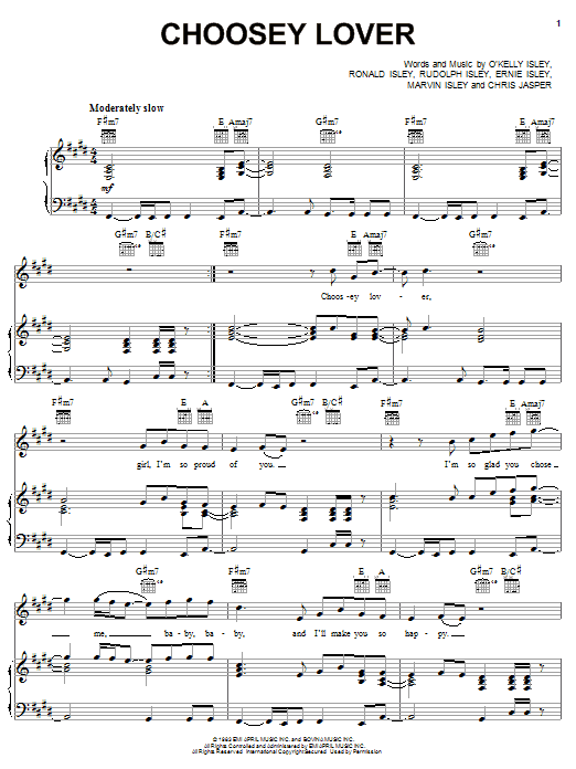 The Isley Brothers Choosey Lover Sheet Music Notes & Chords for Piano, Vocal & Guitar (Right-Hand Melody) - Download or Print PDF