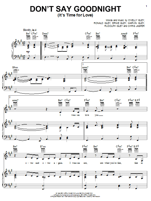 The Isley Brothers Don't Say Good Night (It's Time For Love) Parts 1 & 2 Sheet Music Notes & Chords for Piano, Vocal & Guitar (Right-Hand Melody) - Download or Print PDF
