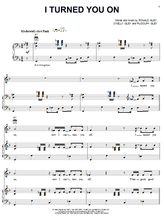 The Isley Brothers I Turned You On Sheet Music Notes & Chords for Piano, Vocal & Guitar (Right-Hand Melody) - Download or Print PDF