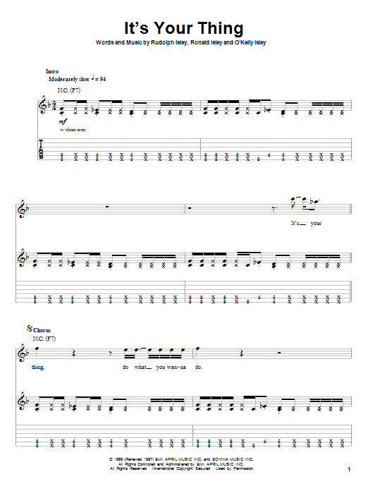 The Isley Brothers It's Your Thing Sheet Music Notes & Chords for Easy Bass Tab - Download or Print PDF