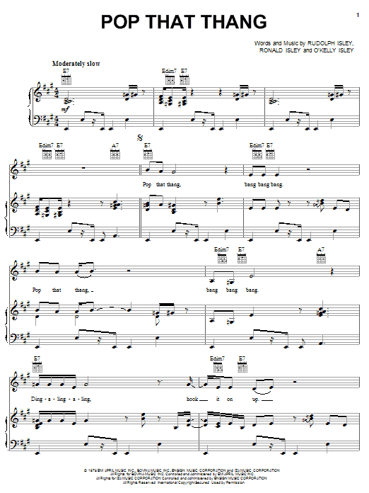 The Isley Brothers Pop That Thang Sheet Music Notes & Chords for Piano, Vocal & Guitar (Right-Hand Melody) - Download or Print PDF