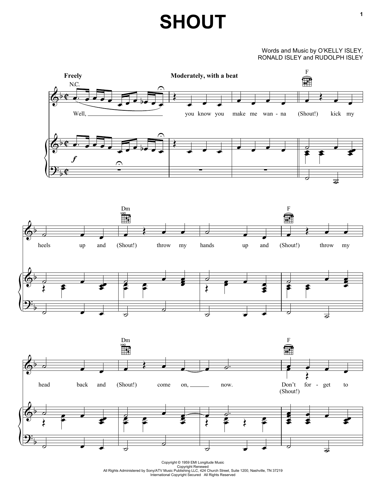 The Isley Brothers Shout Sheet Music Notes & Chords for Melody Line, Lyrics & Chords - Download or Print PDF