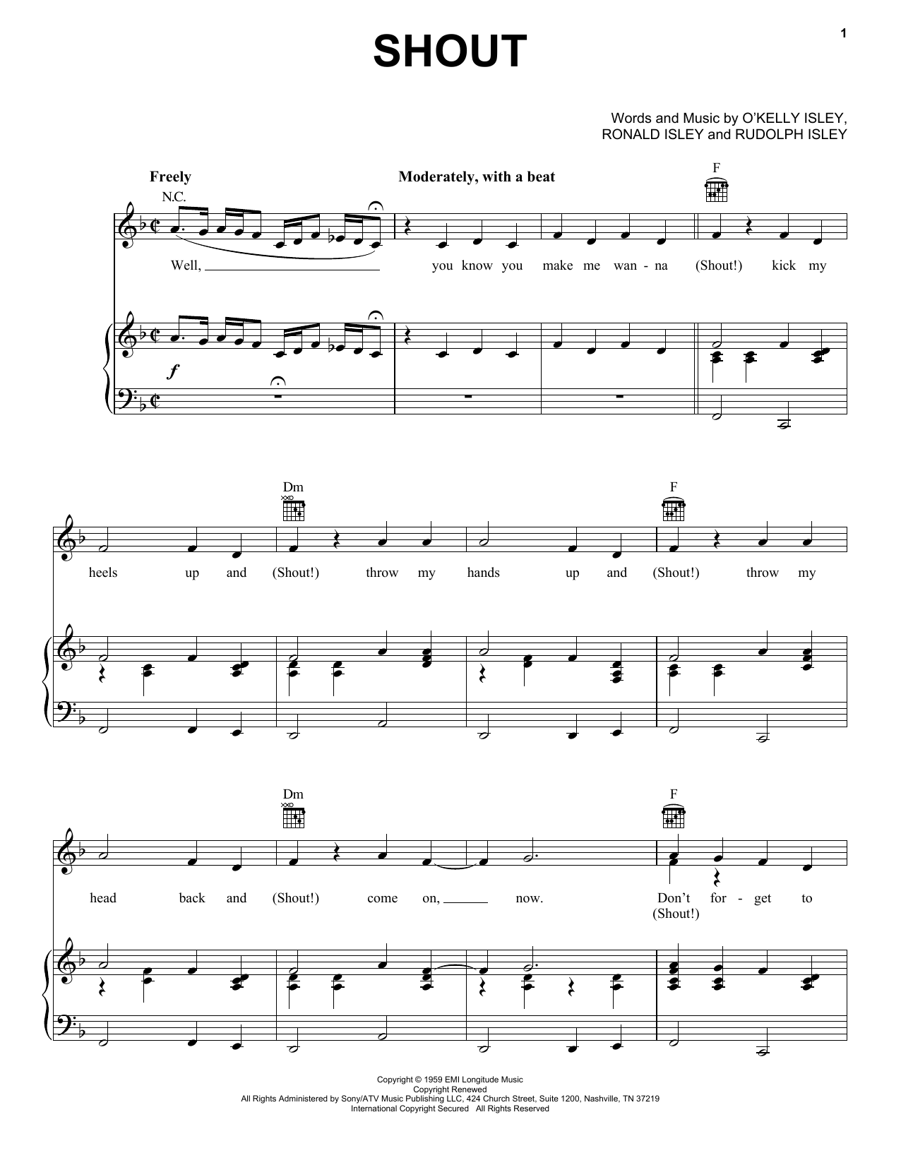 The Isley Brothers Shout sheet music notes and chords. Download Printable PDF.