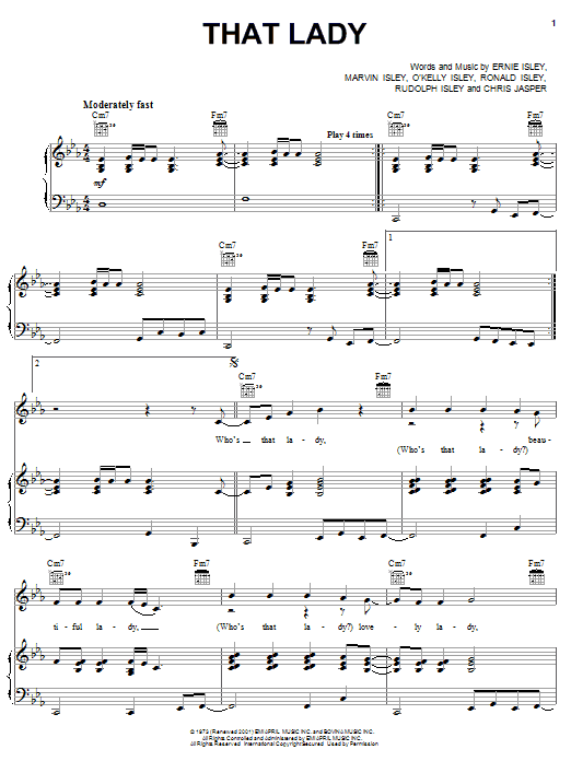 The Isley Brothers That Lady, Pt. 1/That Lady, Pt. 2 Sheet Music Notes & Chords for Piano, Vocal & Guitar (Right-Hand Melody) - Download or Print PDF