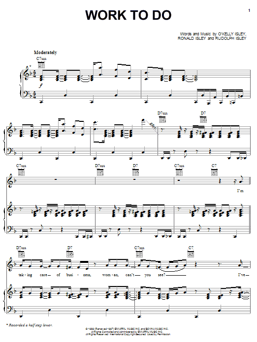 The Isley Brothers Work To Do Sheet Music Notes & Chords for Piano, Vocal & Guitar (Right-Hand Melody) - Download or Print PDF