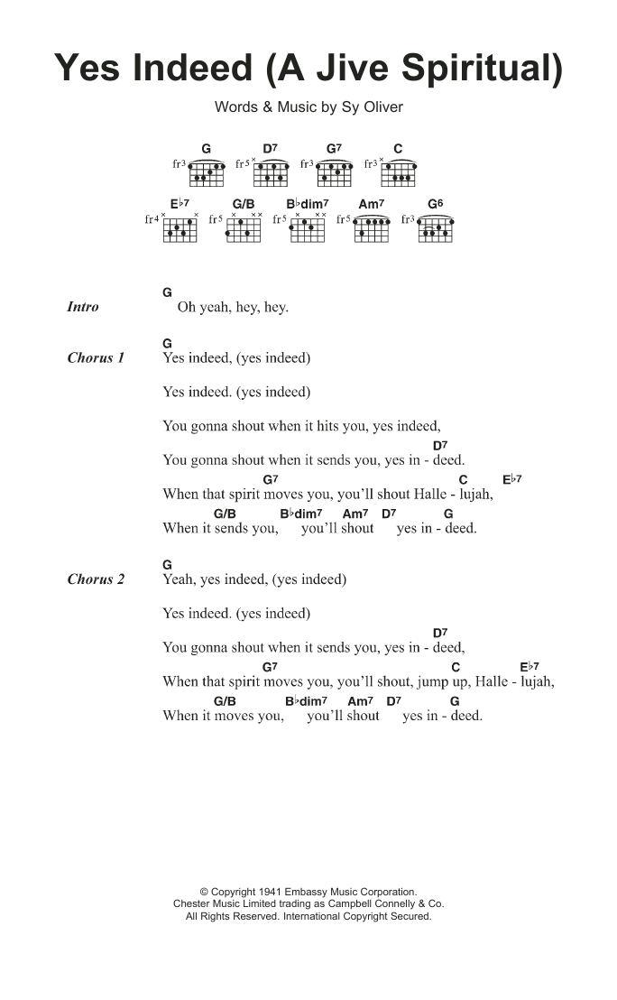 The Isley Brothers Yes Indeed (A Jive Spiritual) Sheet Music Notes & Chords for Lyrics & Chords - Download or Print PDF The Isley Brothers Yes Indeed (A Jive Spiritual) Sheet Music Notes & Chords for Lyrics & Chords - Download or Print PDF
