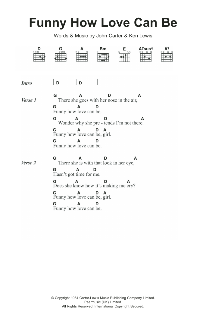 The Ivy League Funny How Love Can Be Sheet Music Notes & Chords for Lyrics & Chords - Download or Print PDF