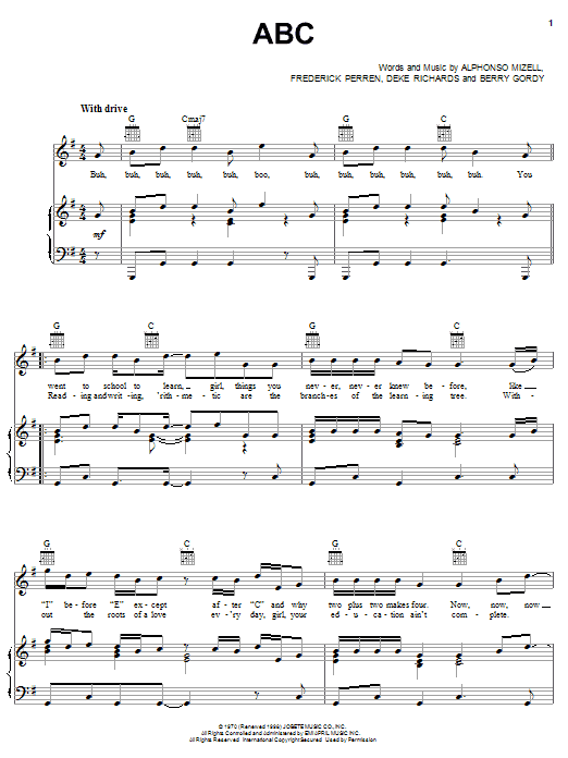 The Jackson 5 ABC Sheet Music Notes & Chords for Lyrics & Chords - Download or Print PDF