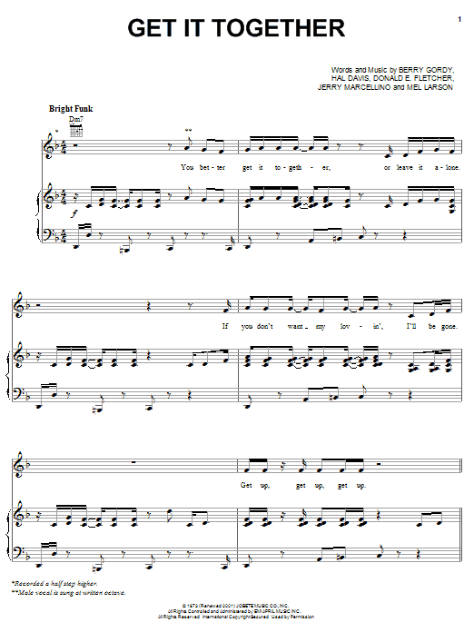 The Jackson 5 Get It Together Sheet Music Notes & Chords for Piano, Vocal & Guitar (Right-Hand Melody) - Download or Print PDF