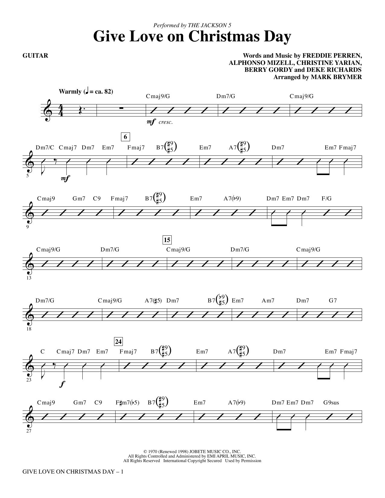 The Jackson 5 Give Love on Christmas Day (arr. Mark Brymer) - Guitar Sheet Music Notes & Chords for Choir Instrumental Pak - Download or Print PDF