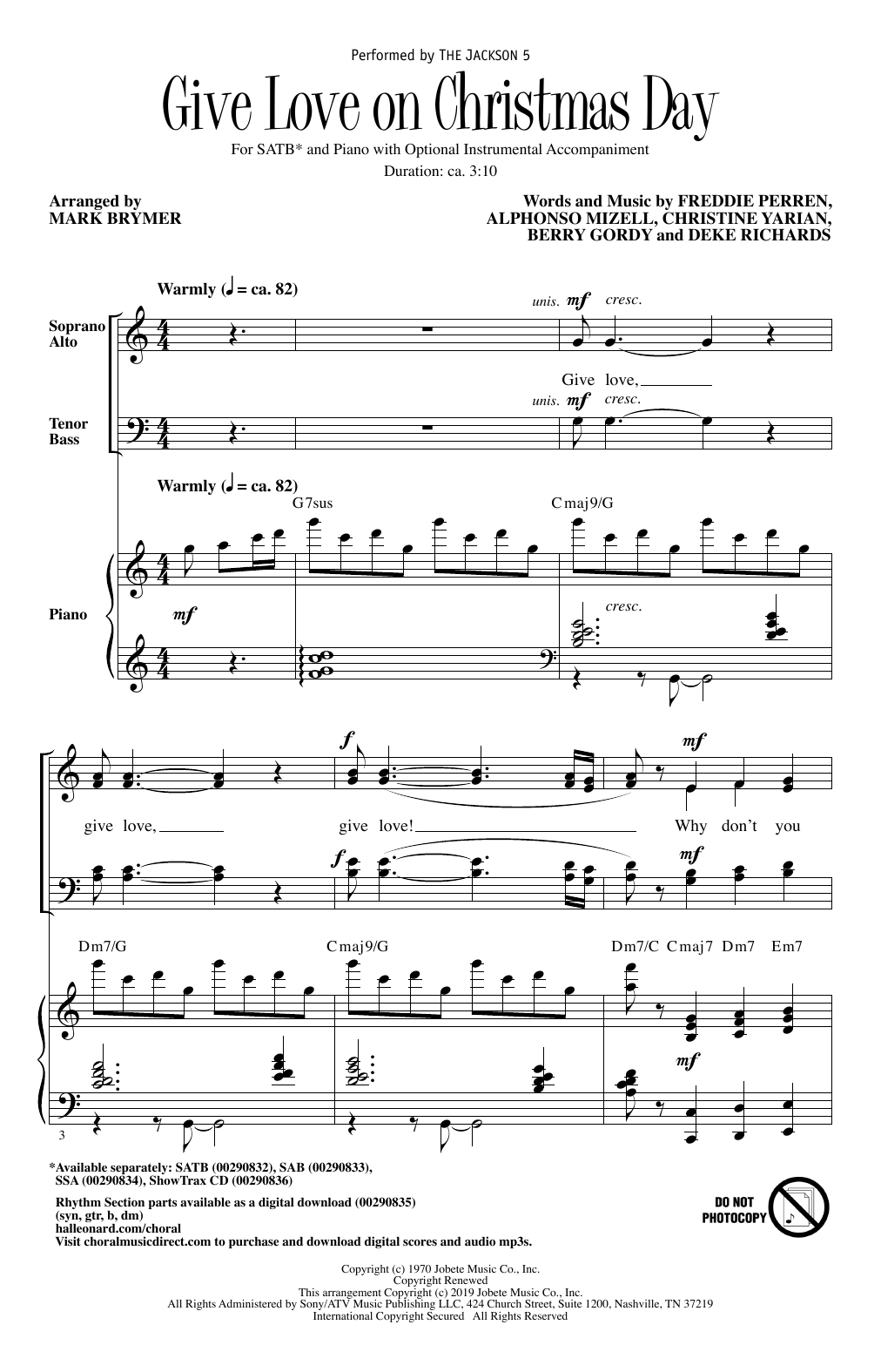 The Jackson 5 Give Love On Christmas Day (arr. Mark Brymer) Sheet Music Notes & Chords for SSA Choir - Download or Print PDF