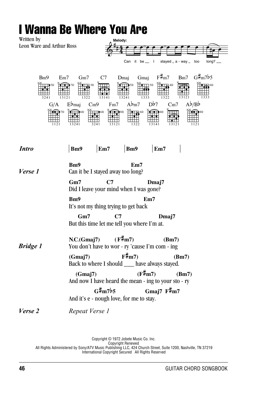 The Jackson 5 I Wanna Be Where You Are Sheet Music Notes & Chords for Lyrics & Chords - Download or Print PDF