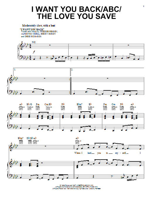 The Jackson 5 I Want You Back Sheet Music Notes & Chords for Piano, Vocal & Guitar (Right-Hand Melody) - Download or Print PDF