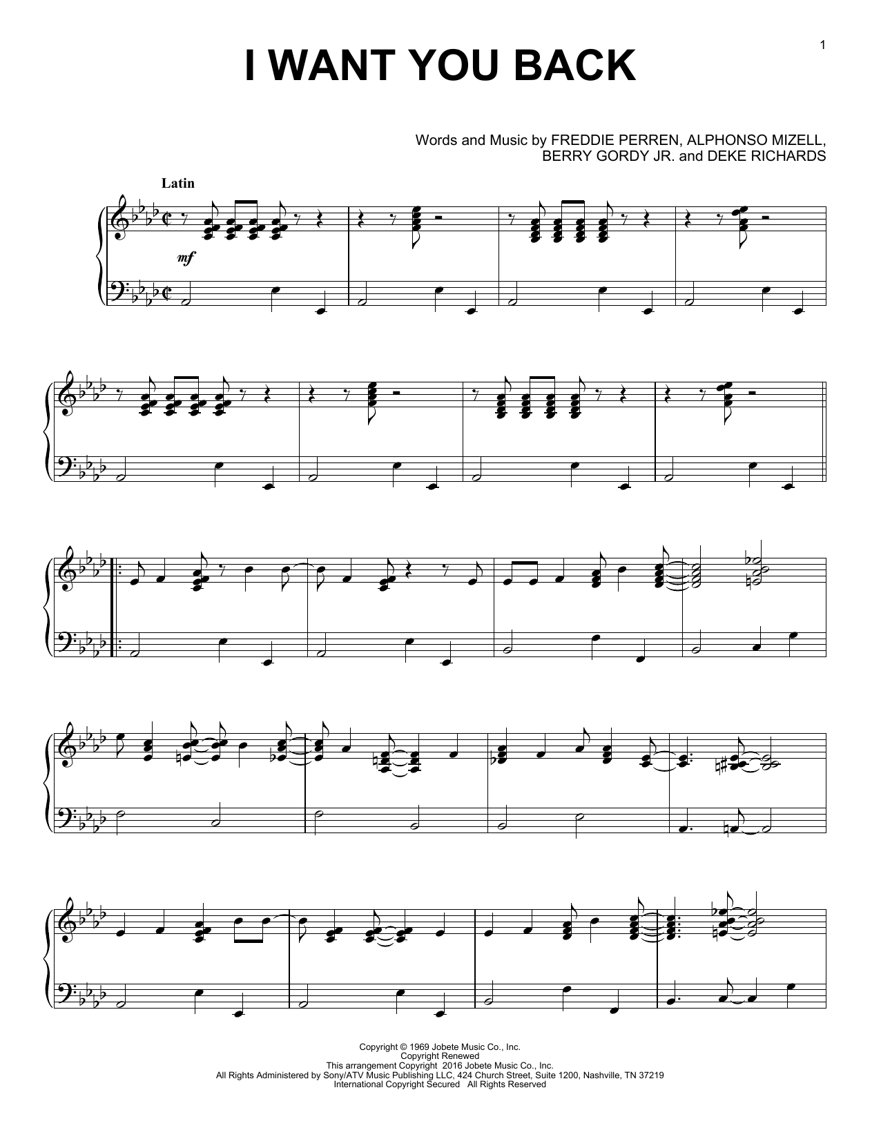 The Jackson 5 I Want You Back [Jazz version] Sheet Music Notes & Chords for Piano - Download or Print PDF