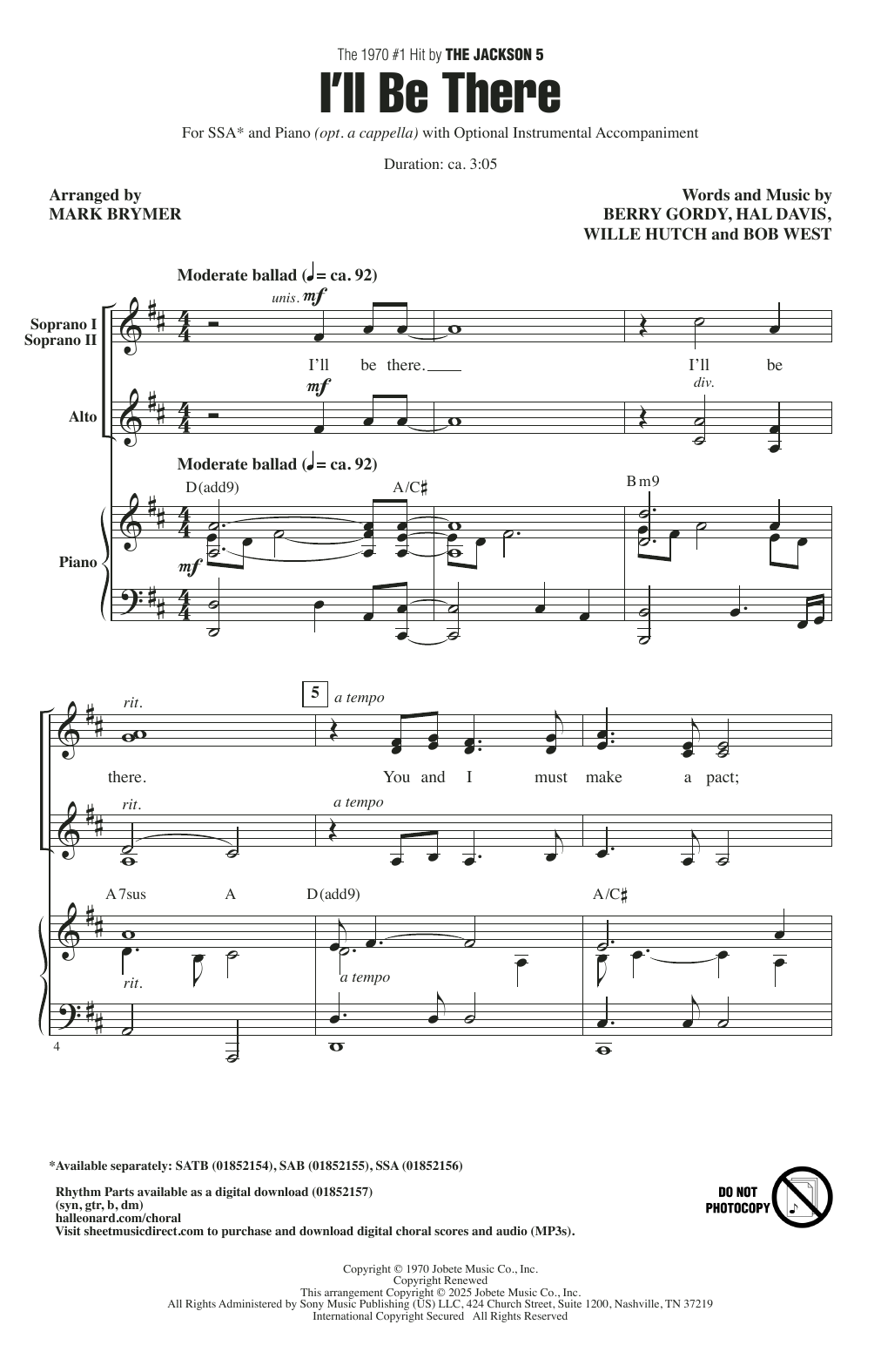 The Jackson 5 I'll Be There (arr. Mark Brymer) Sheet Music Notes & Chords for SAB Choir - Download or Print PDF