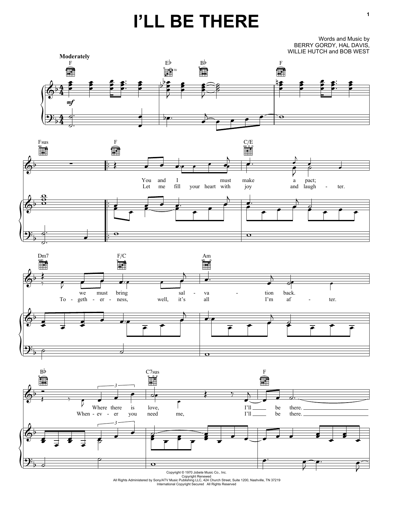 The Jackson 5 I'll Be There Sheet Music Notes & Chords for Easy Ukulele Tab - Download or Print PDF
