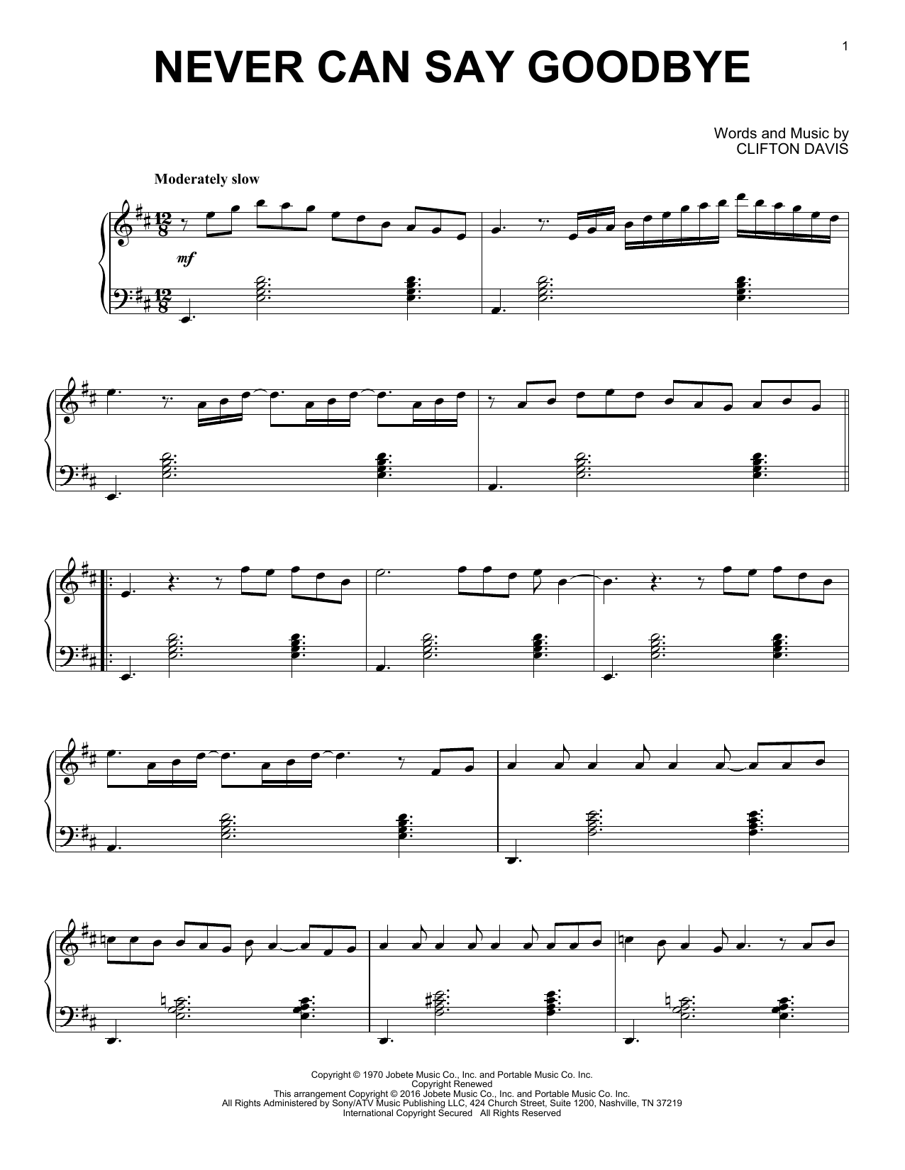The Jackson 5 Never Can Say Goodbye [Jazz version] Sheet Music Notes & Chords for Piano - Download or Print PDF