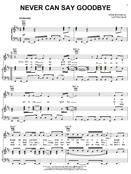 The Jackson 5 Never Can Say Goodbye Sheet Music Notes & Chords for Piano, Vocal & Guitar (Right-Hand Melody) - Download or Print PDF