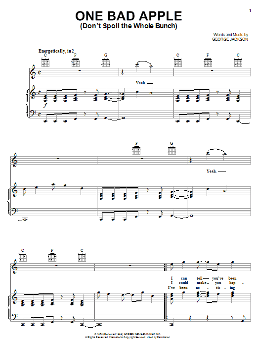 The Jackson 5 One Bad Apple (Don't Spoil The Whole Bunch) Sheet Music Notes & Chords for Piano, Vocal & Guitar (Right-Hand Melody) - Download or Print PDF