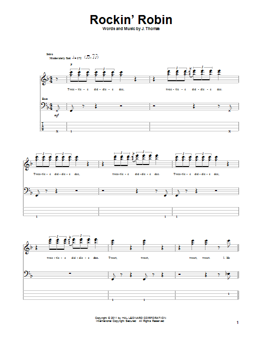 The Jackson 5 Rockin' Robin Sheet Music Notes & Chords for Bass Guitar Tab - Download or Print PDF