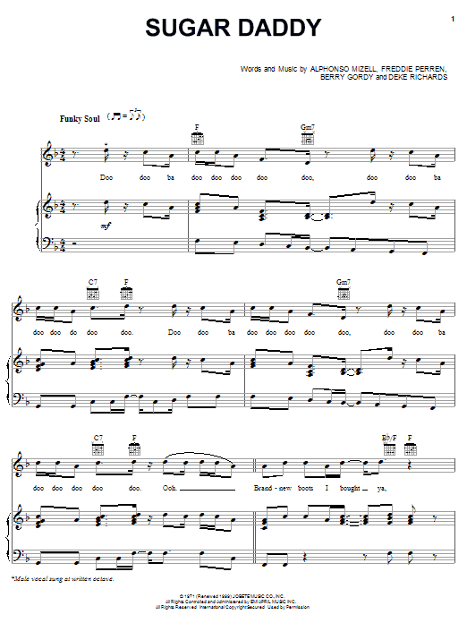 The Jackson 5 Sugar Daddy Sheet Music Notes & Chords for Piano, Vocal & Guitar (Right-Hand Melody) - Download or Print PDF
